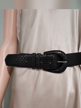 Ports International Italian Leather Belt – Black Embossed Statement Belt.Medium